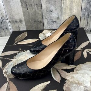 L.K. Bennett Winola Pump in Black Quilted Laser Cut Out Size 38.5.
